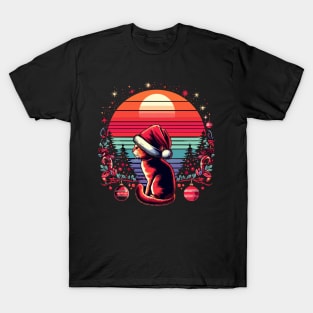 Meowy Christmas Retro cat vintage sunset T-Shirt